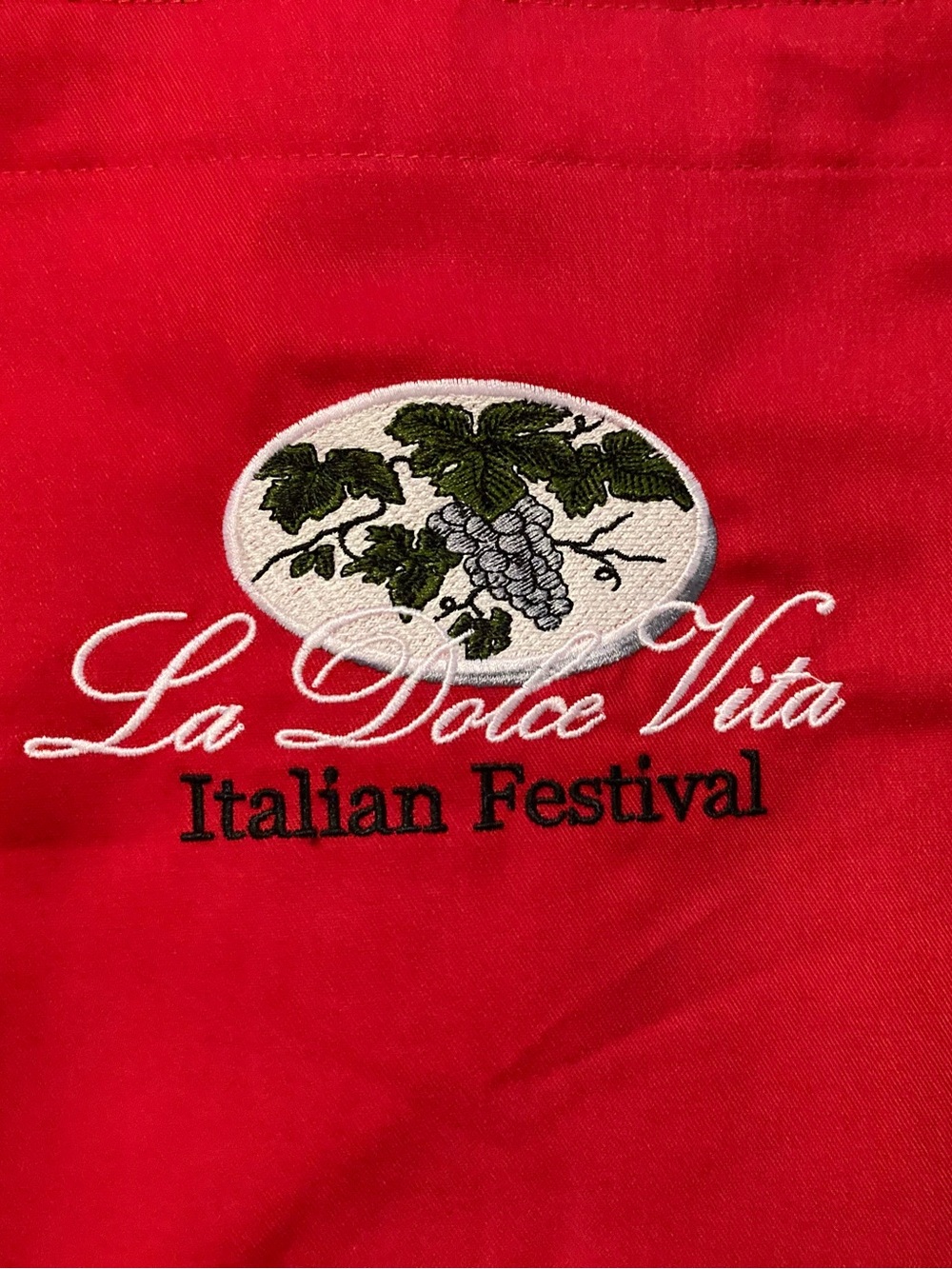 NEW-Dolce Vita Red Apron with Embroidered La Dolce Vita Logo